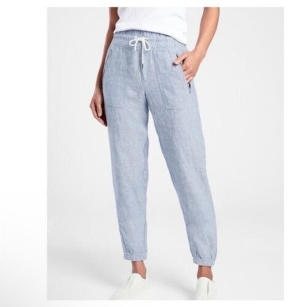 Athleta Women's Chambray Pants Size 8 Cabo Linen Jogger Light Blue Lightweight